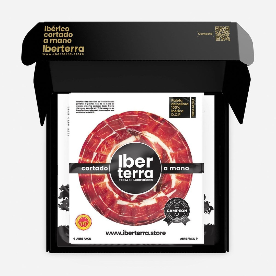 Paleta de Bellota 100% Ibérica D.O.P Iberterra Loncheada a Cuchillo.